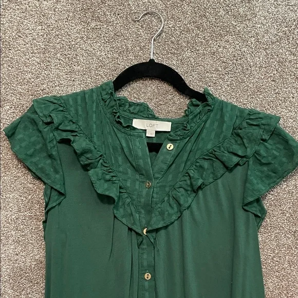 LOFT Emerald Ruffle Button-Up Blouse - Picture 3 of 7